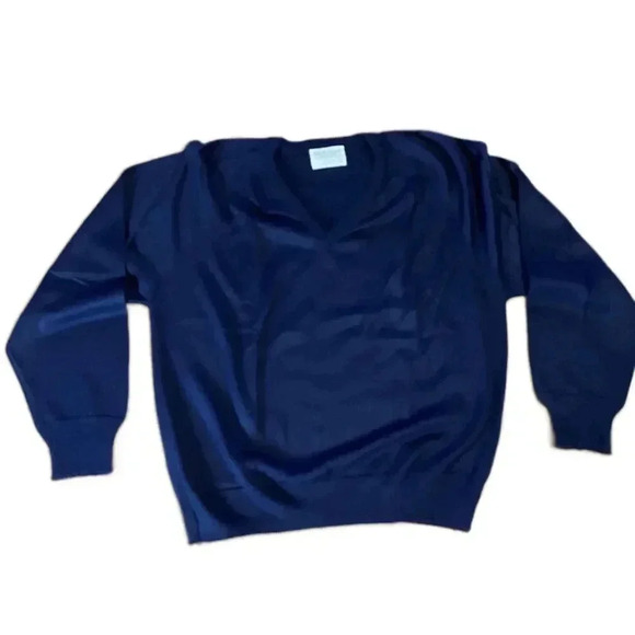 Lord Jeff Dark Blue V Neck Long Sleeve Zephyr Worsted‎ Orlon Sweater Mens Large - Picture 1 of 6